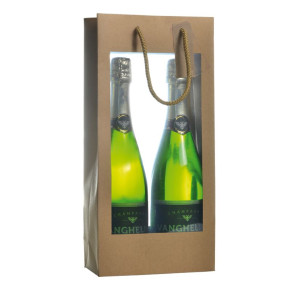 Sac Kraft 2 bouteilles vitrine poignée cordelière