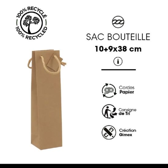 Sac 1 bouteille Kraft brun 175g poignée cordelière - sans fenêtre