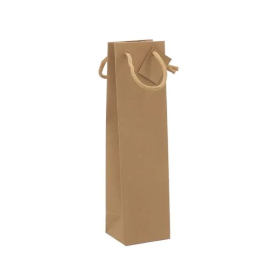 Sac 1 bouteille Kraft brun 175g poignée cordelière - sans fenêtre Sac 1 bouteille Kraft brun 175g poignée cordelière - sans fenêtre
