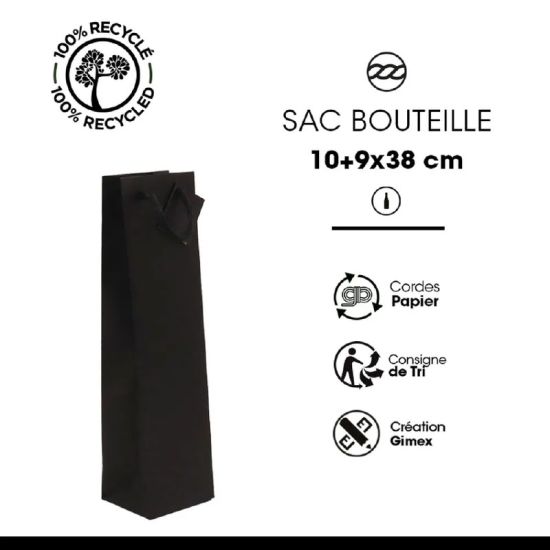 Sac 1 bouteille Noir mat 175g poignées cordelières