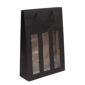Sac fenêtre 3 bouteilles Noir mat 175g poignées cordelières