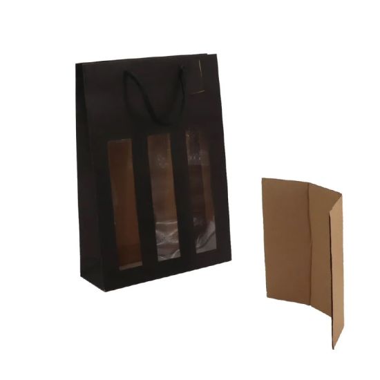 Sac fenêtre 3 bouteilles Noir mat 175g poignées cordelières