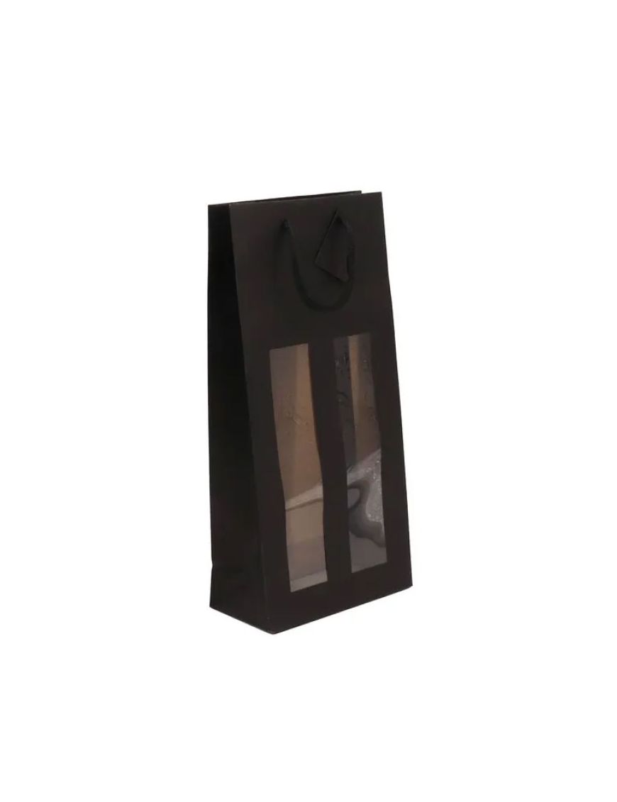 Sac fenêtre 2 bouteilles Noir mat 175g poignées cordelières