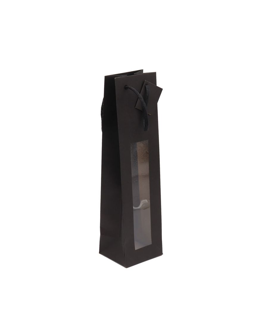 Sac fenêtre 1 bouteille Noir mat 175g poignées cordelières
