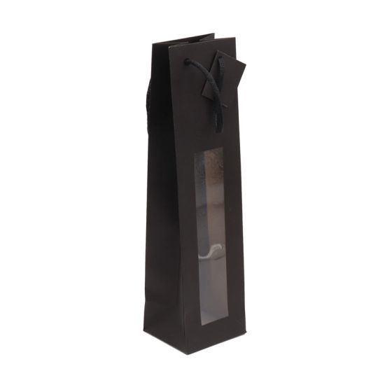 Sac fenêtre 1 bouteille Noir mat 175g poignées cordelières Sac fenêtre 1 bouteille Noir mat 175g poignées cordelières