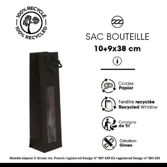 Sac fenêtre 1 bouteille Noir mat 175g poignées cordelières