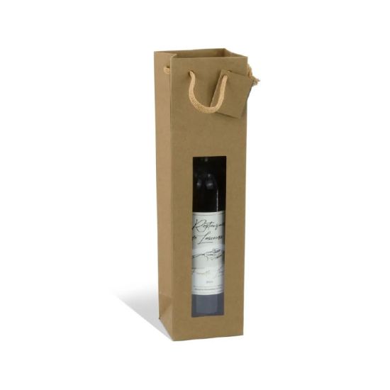 Sac 1 bouteille Kraft brun 175g poignée cordelière - avec fenêtre